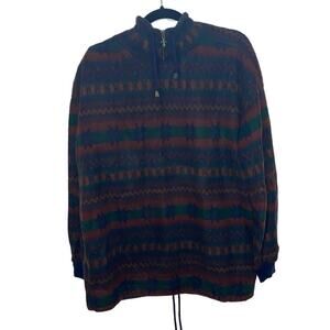 Vintage Energie Quarter Zip Knit Acrylic Printed Pullover Multicolored Large